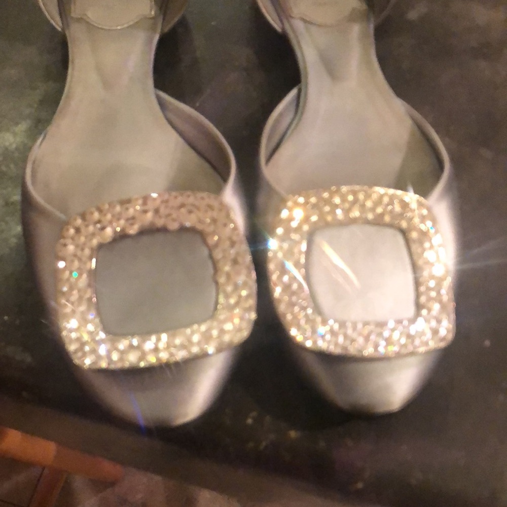 Roger Vivier baby blue satin flats w/brilliant crystal buckles gorgeous sz 34.5 - Picture 5 of 16